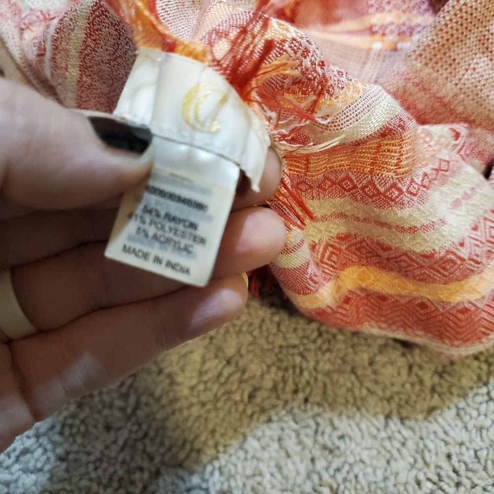 Infinity Patterned Red and Orange Striped Scarf - Picture 2 of 11